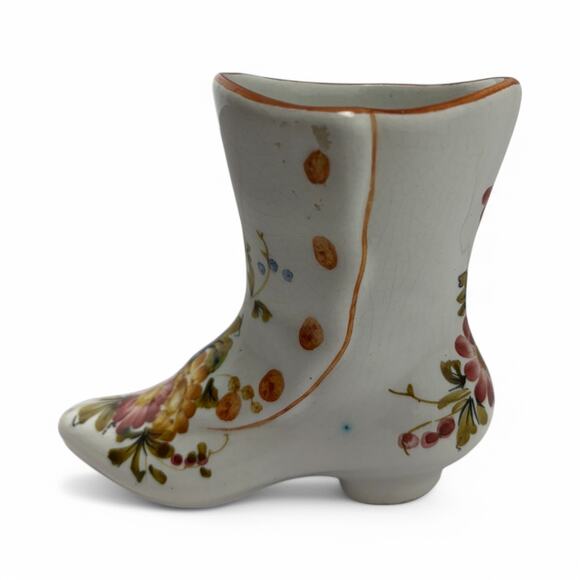 Vintage Bassano Italy Hand-Painted Ceramic Boot Vase – Floral Faience Pottery - Picture 8 of 16